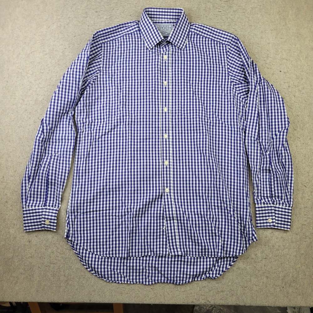 Charles Tyrwhitt Dress Shirt Mens 15.5 - 35 Blue Gingham Check Plaid Long Sleeve